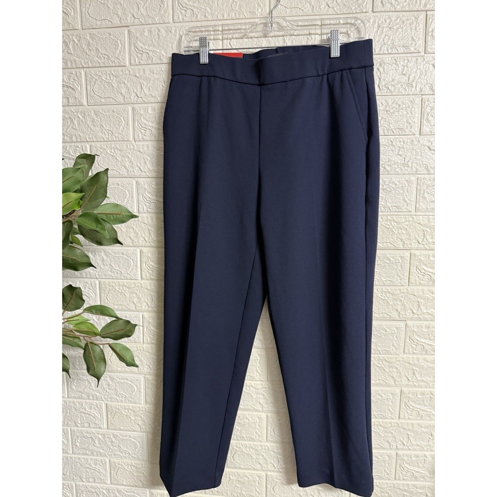 Hilary Radley Mid Rise Slim Leg Pants Womens Medium Navy Blue Tapered Ankle NEW